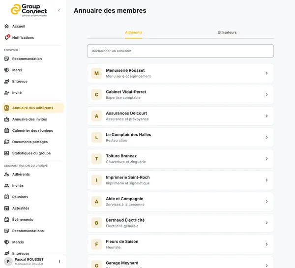 Annuaire des membres du réseau dans Group Connect