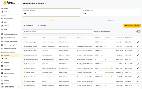 Gestion des adhérents et export des données dans Group Connect