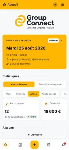 Accueil de l'application mobile Group Connect