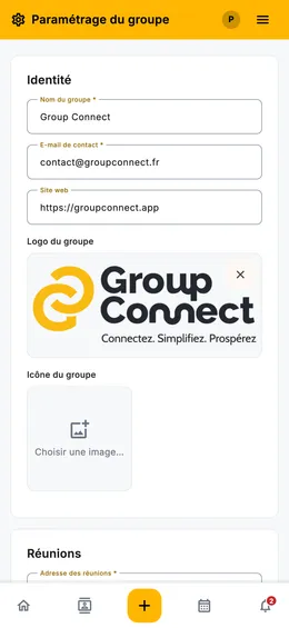Paramétrage du groupe et de son thème sur mobile
