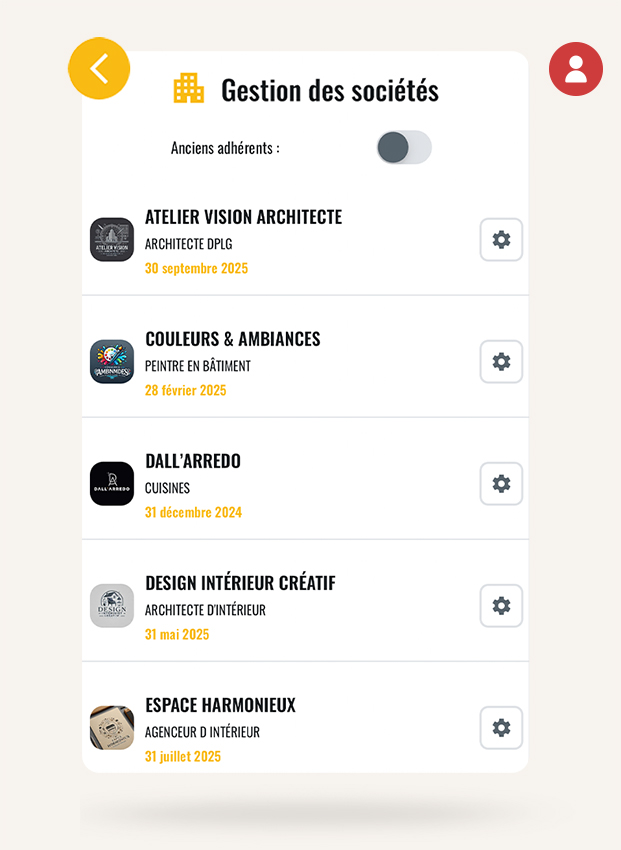 Gestion des sociétés adhérentes